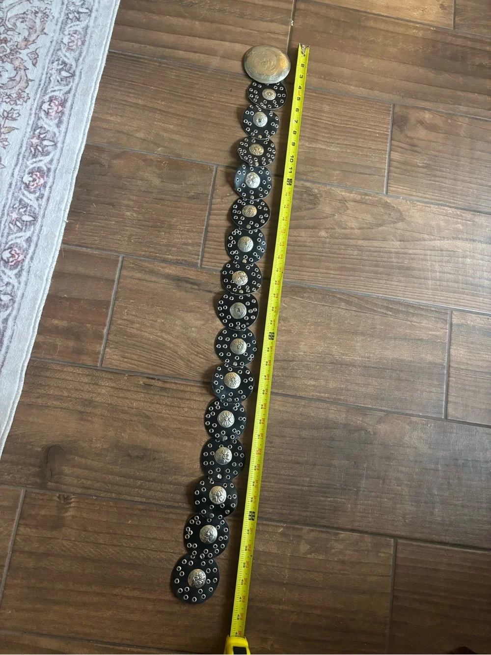 Vintage Moroccan Black Leather Concho Belt Boho Western Festival Statement Belt